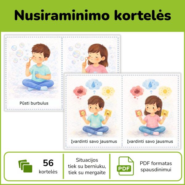 Nusiraminimo kortelės vaikams | Emocijų reguliavimas