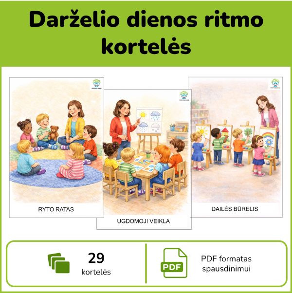 Dienos ritmo kortelės vaikams – darželio veiklų ir dienotvarkės mokomoji priemonė