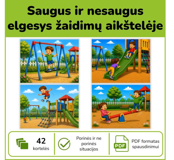 Saugus ir nesaugus elgesys žaidimų aikštelėje | Situacijų kortelės