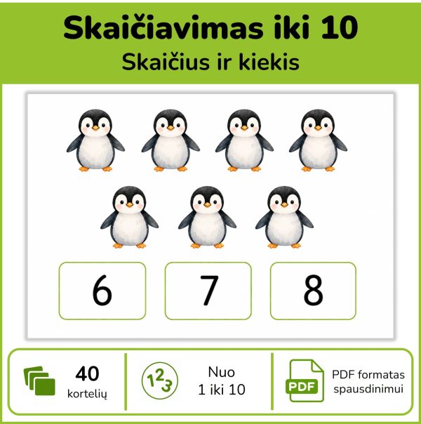 Skaičiaus ir kiekio siejimo kortelės – skaičiavimas iki 10