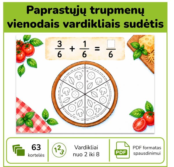 Trupmenų sudėtis vienodais vardikliais – užduočių kortelės