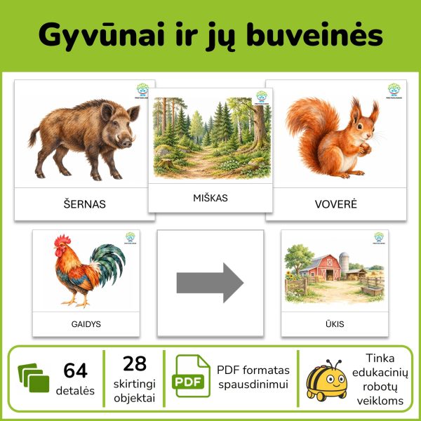 P234-gyvunai-ir-ju-buveines Gyvūnai ir jų buveinės – kortelės edukaciniams robotukams