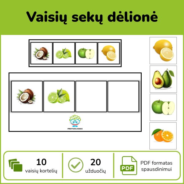 Vaisių sekos – loginio mąstymo užduotys vaikams