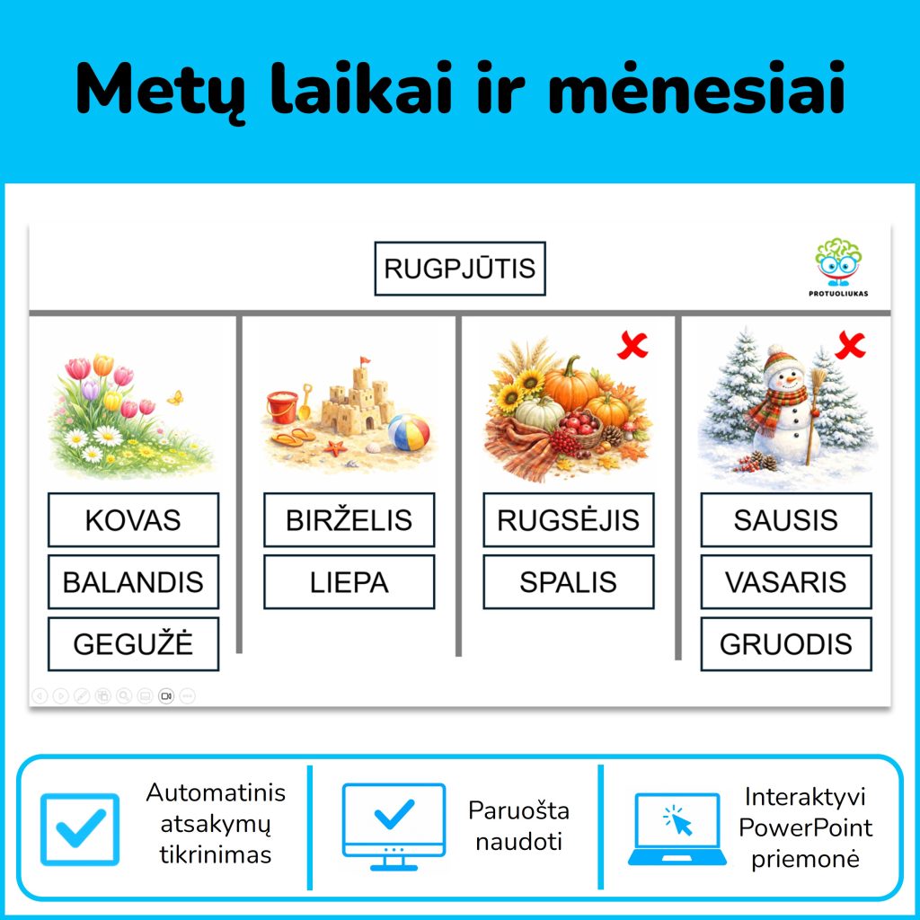Metų laikai ir mėnesiai | Interaktyvi priemonė