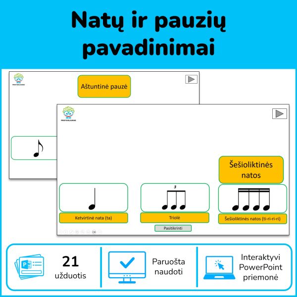 Natų ir pauzių pavadinimai - interaktyvi PowerPoint priemonė