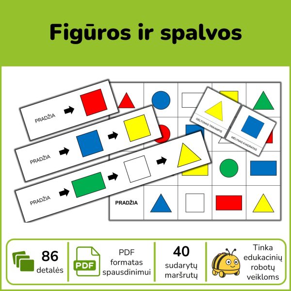 Figūros ir spalvos – kortelės edukaciniams robotukams