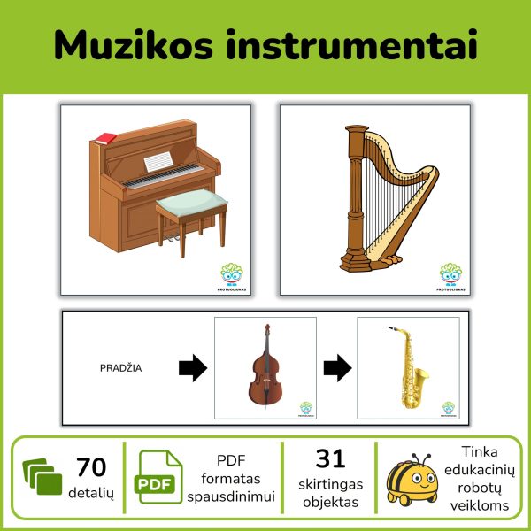 Muzikos instrumentai | Kortelės edukaciniams robotukams