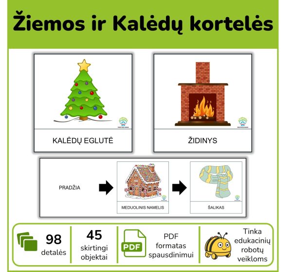 Kalėdų ir žiemos kortelės edukaciniams robotukams