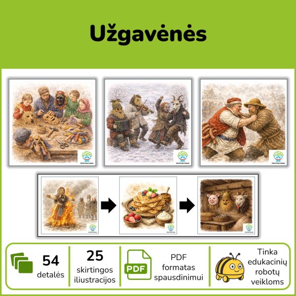 Užgavėnės – teminės kortelės edukaciniams robotukams ir šventės pažinimui