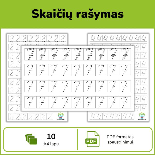 Skaičių rašymas 0–9 | Praktikos lapai vaikams