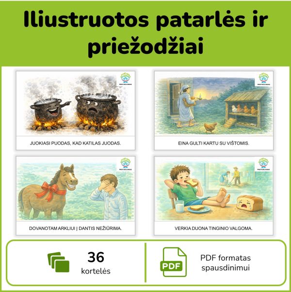 Iliustruotos lietuvių patarlės ir priežodžiai – mokomoji priemonė vaikams