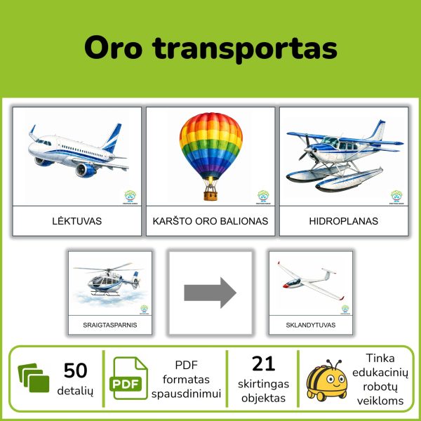 Oro transportas – kortelės edukaciniams robotukams