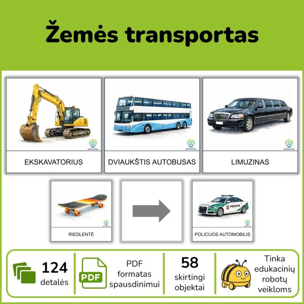 Žemės transportas – kortelės edukaciniams robotukams