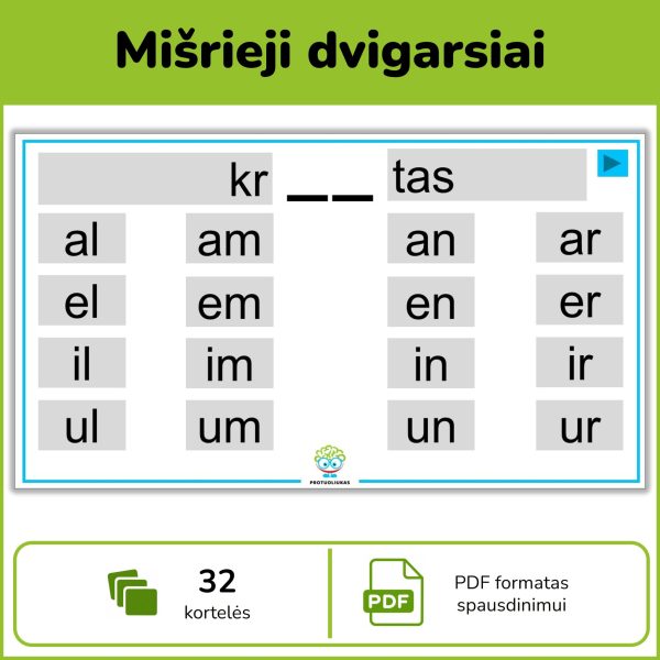 Mišrieji dvigarsiai | Žodžių užduočių kortelės